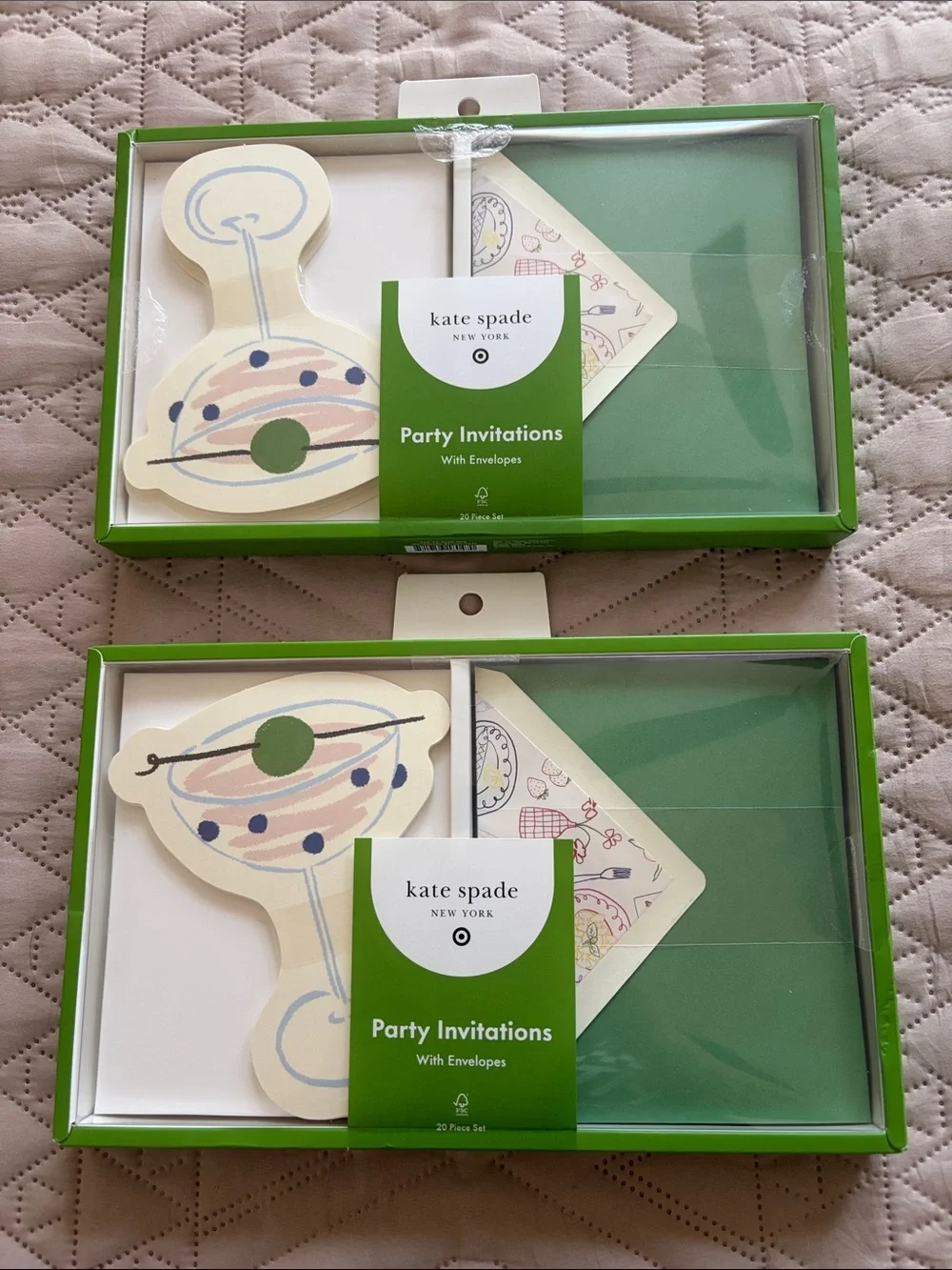 kate spade green and cream martini party invitations